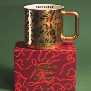 Starbucks Gold Poinsettia 2025 Christmas MUG